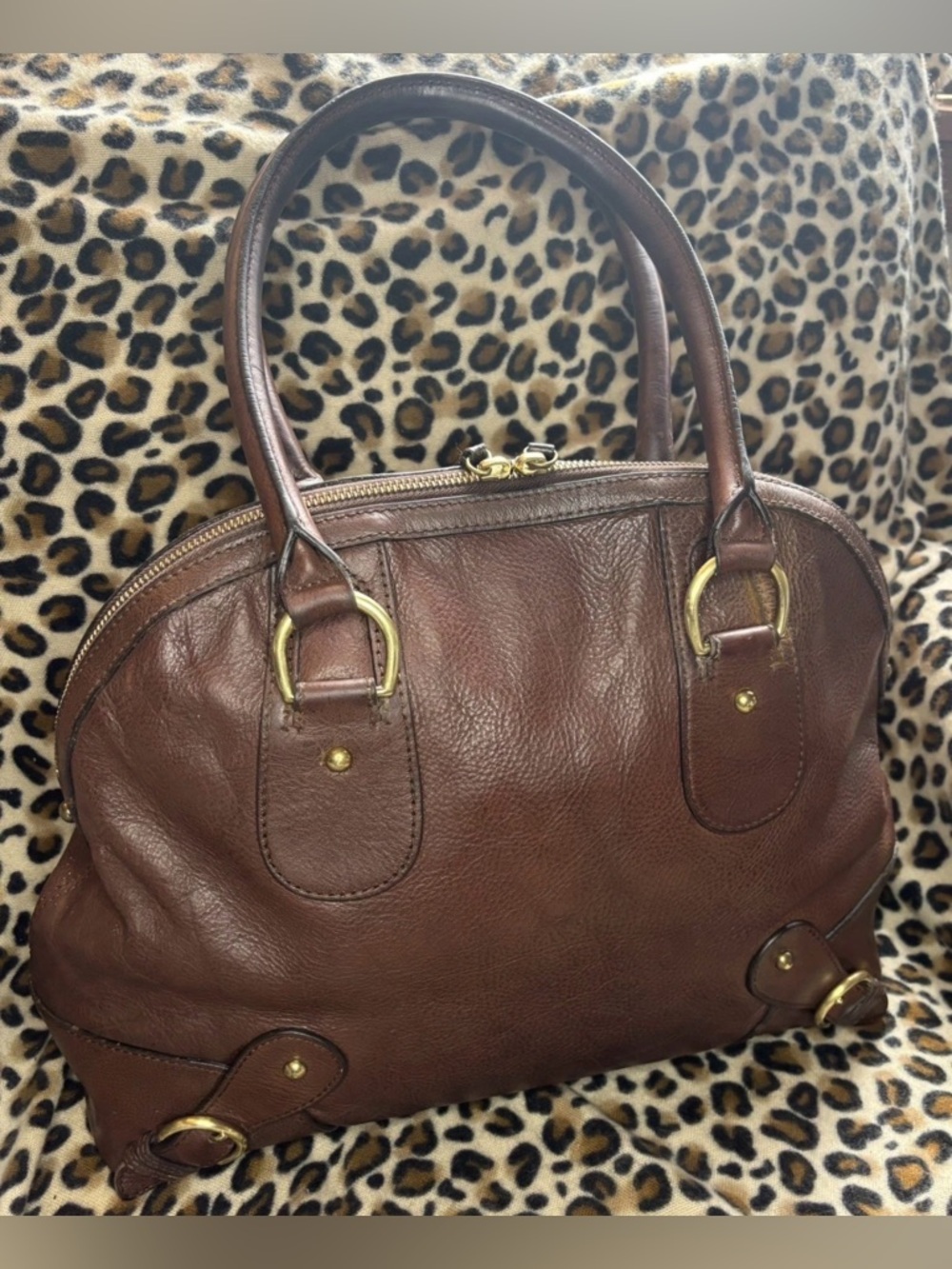 Vintage Banana Republic Large Beautiful Brandy  Leather Bowling Bag Satchel/GUC